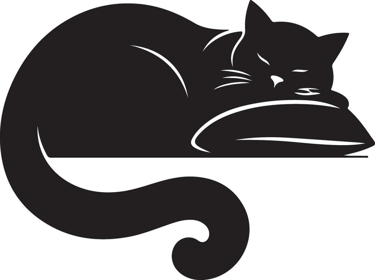 katt sömn på kudde vektor konst illustration silhuett 8