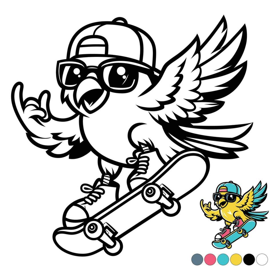 Gelb Vogel Skateboard Färbung Seite Gliederung Vektor