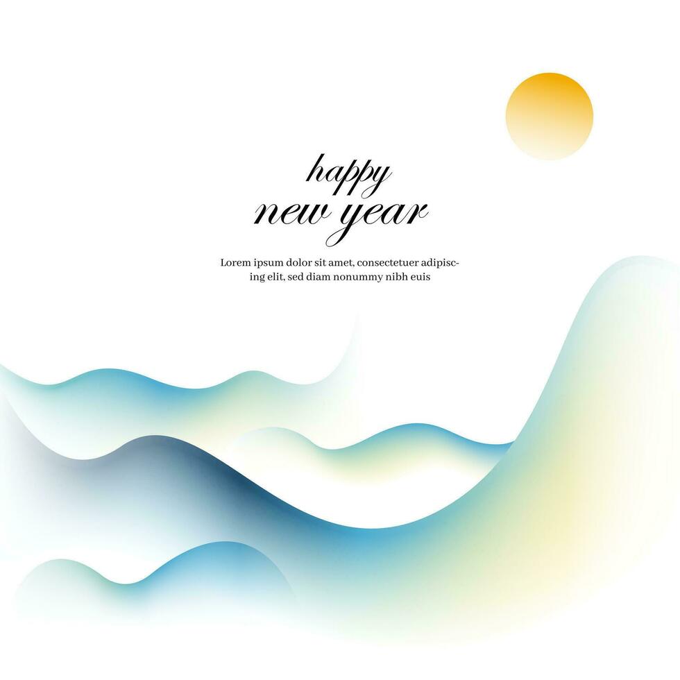 Lycklig ny år bakgrund med orange och blå vågor vektor