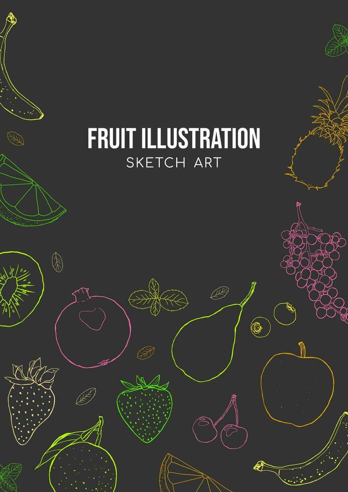 frukt skissat linje konst affisch bakgrund vektor