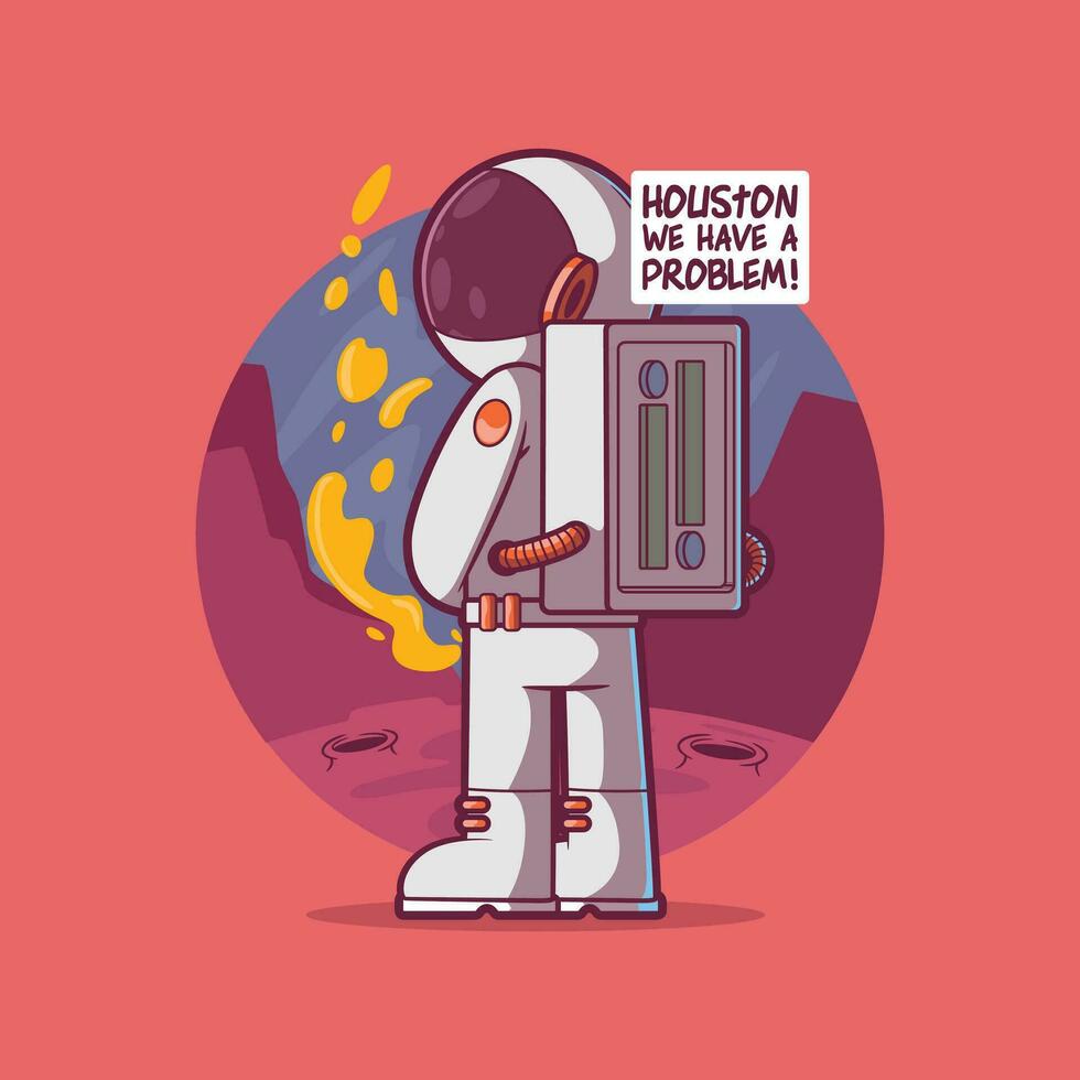 Astronaut Charakter mit ein Problem im Raum Vektor Illustration. lustig, Erkundung Design Konzept.