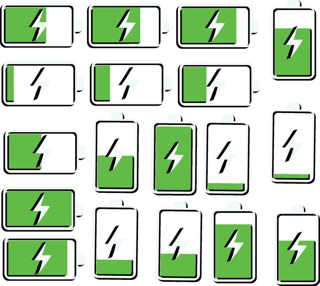 Batterie Laden Niveau Symbole im Grün Farbe vecto vektor