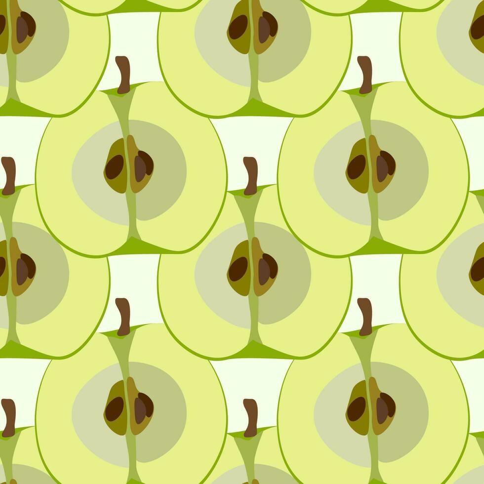 en modern mönster med stor äpple skära halvor. grön, brun färger. ljus beige bakgrund. för textilier, tapet, omslag papper, meny vektor