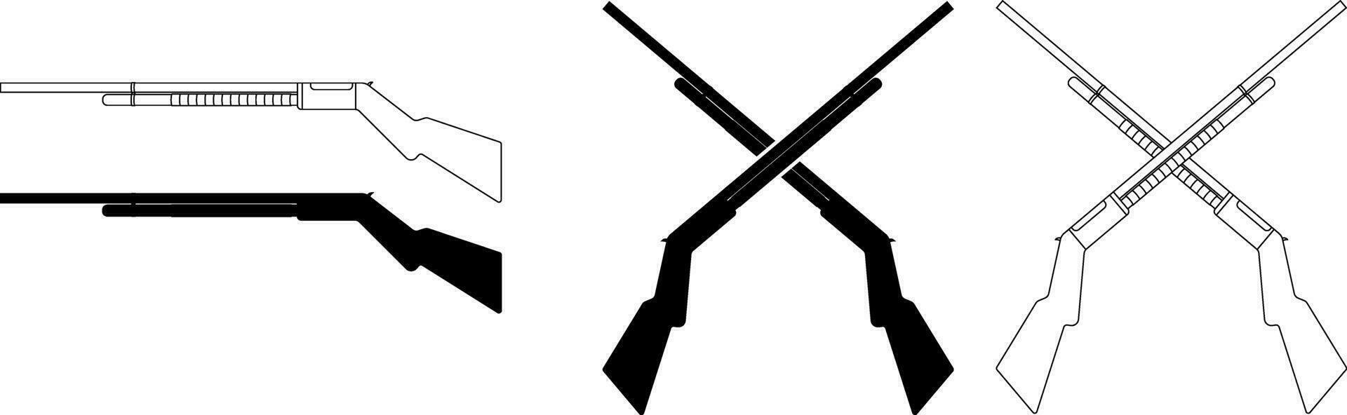 Gliederung Silhouette Schrotflinte Kreuz Symbol einstellen vektor