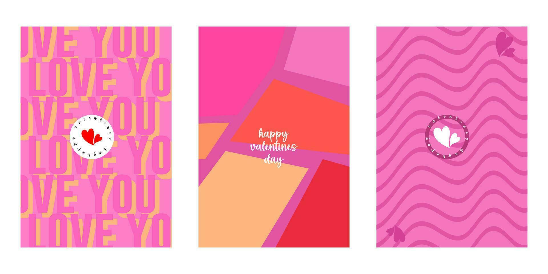 kreativ begrepp av Lycklig valentines dag kort uppsättning. modern abstrakt konst design med hjärtan, geometrisk och flytande former. mallar för firande, annonser, varumärke, baner, omslag, märka, affisch, försäljning vektor