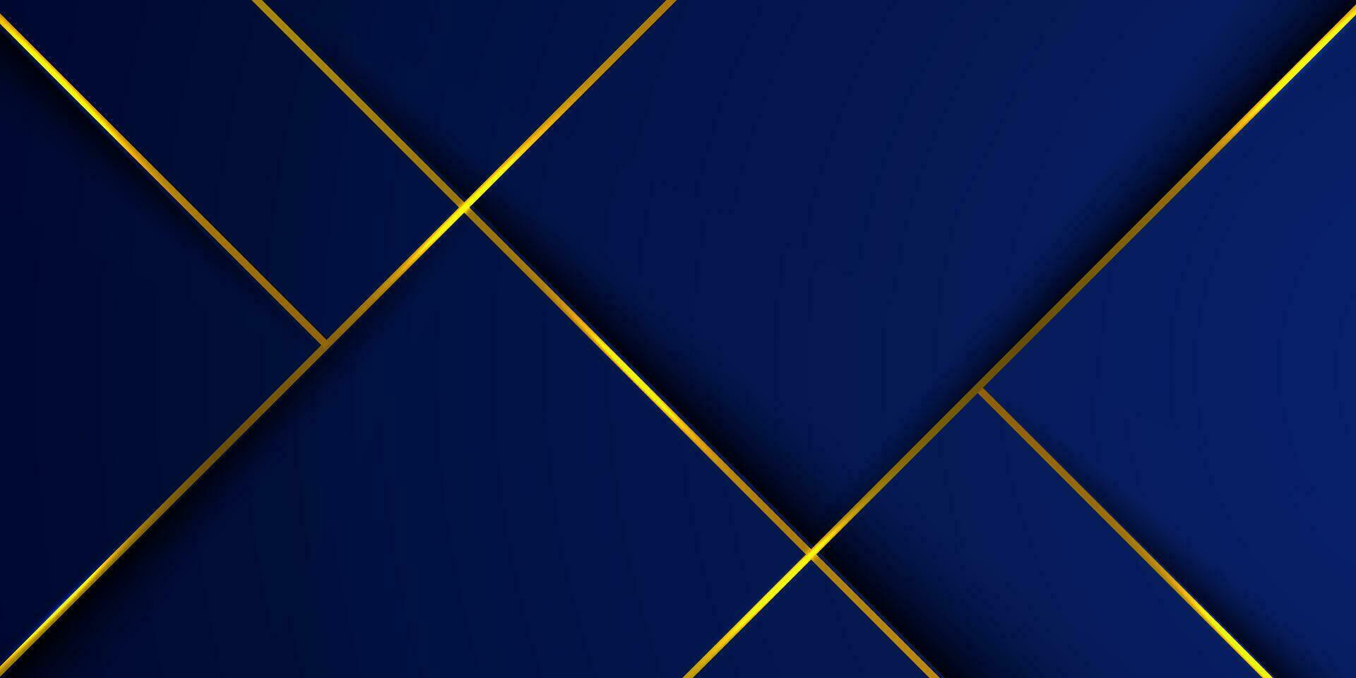 abstrakt dunkel Blau Hintergrund mit realistisch Kreuz Schatten und Gold Linien Muster. dunkel Design mit 3d Konzept. Blau futuristisch Hintergrund. eps10 Vektor