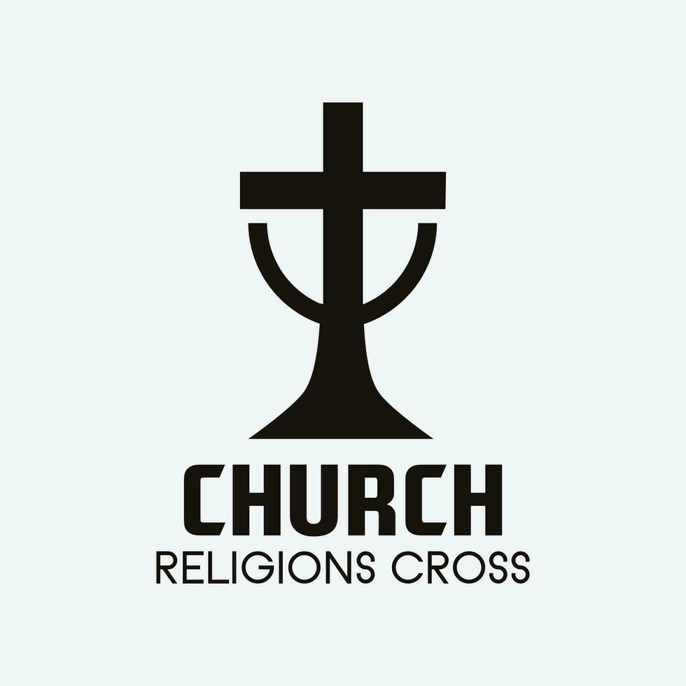 Kirche Kreuz Logo. einfach Religion Vektor Design. isoliert mit Sanft Hintergrund.