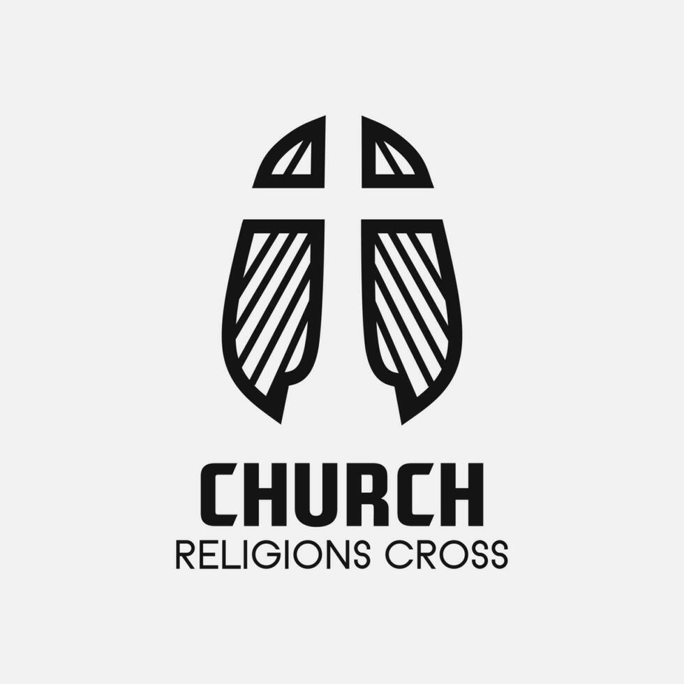 kyrka korsa logotyp. enkel religion vektor design. isolerat med mjuk bakgrund.