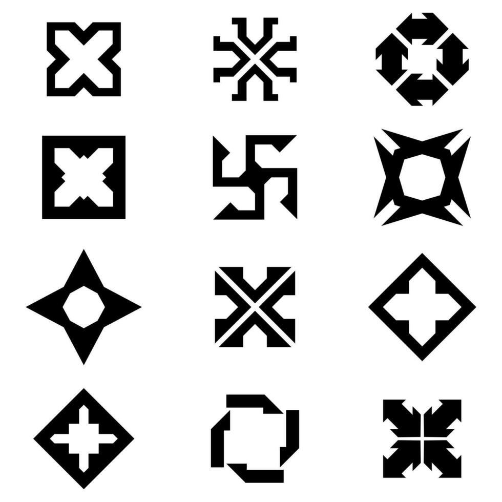 samling av symmetri logotyper isolerat vit bakgrund. annorlunda tecken av symmetri, modern logotyp, konst deco vektor