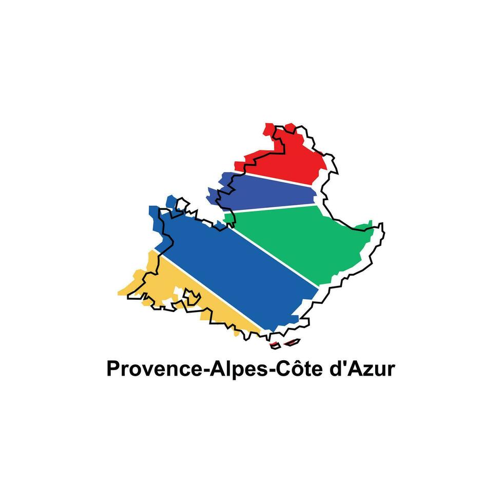 Karte Stadt von Provence Alpen cote d Azur, Vektor isoliert Illustration von vereinfacht administrative Karte von Frankreich. Grenzen und Namen von das Regionen. bunt Silhouetten