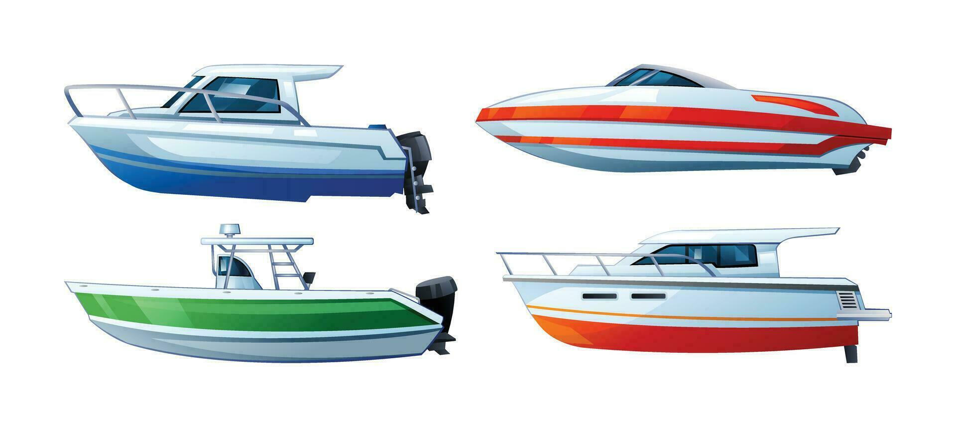 einstellen von Schnellboot oder Motorboot Vektor Illustration isoliert auf Weiß Hintergrund