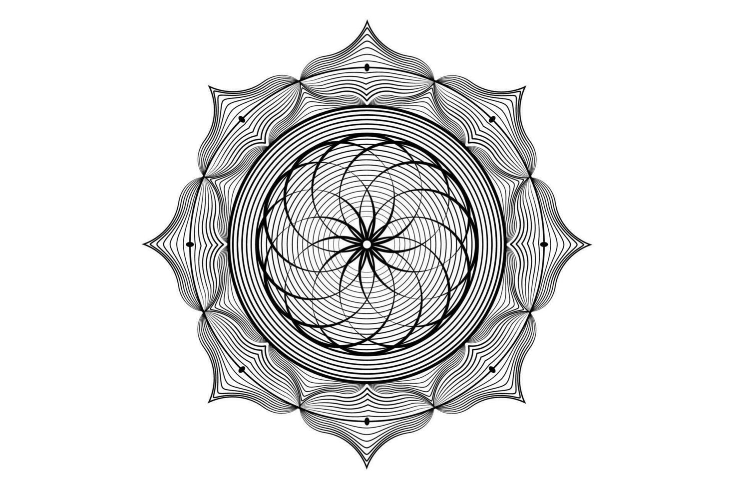 helig lotus mandala, mystisk blomma av liv. helig geometri, vektor logotyp grafisk element isolerat. mystiker ikon utsäde av liv, abstrakt geometrisk teckning, esoterisk lotus blomma på vit bakgrund