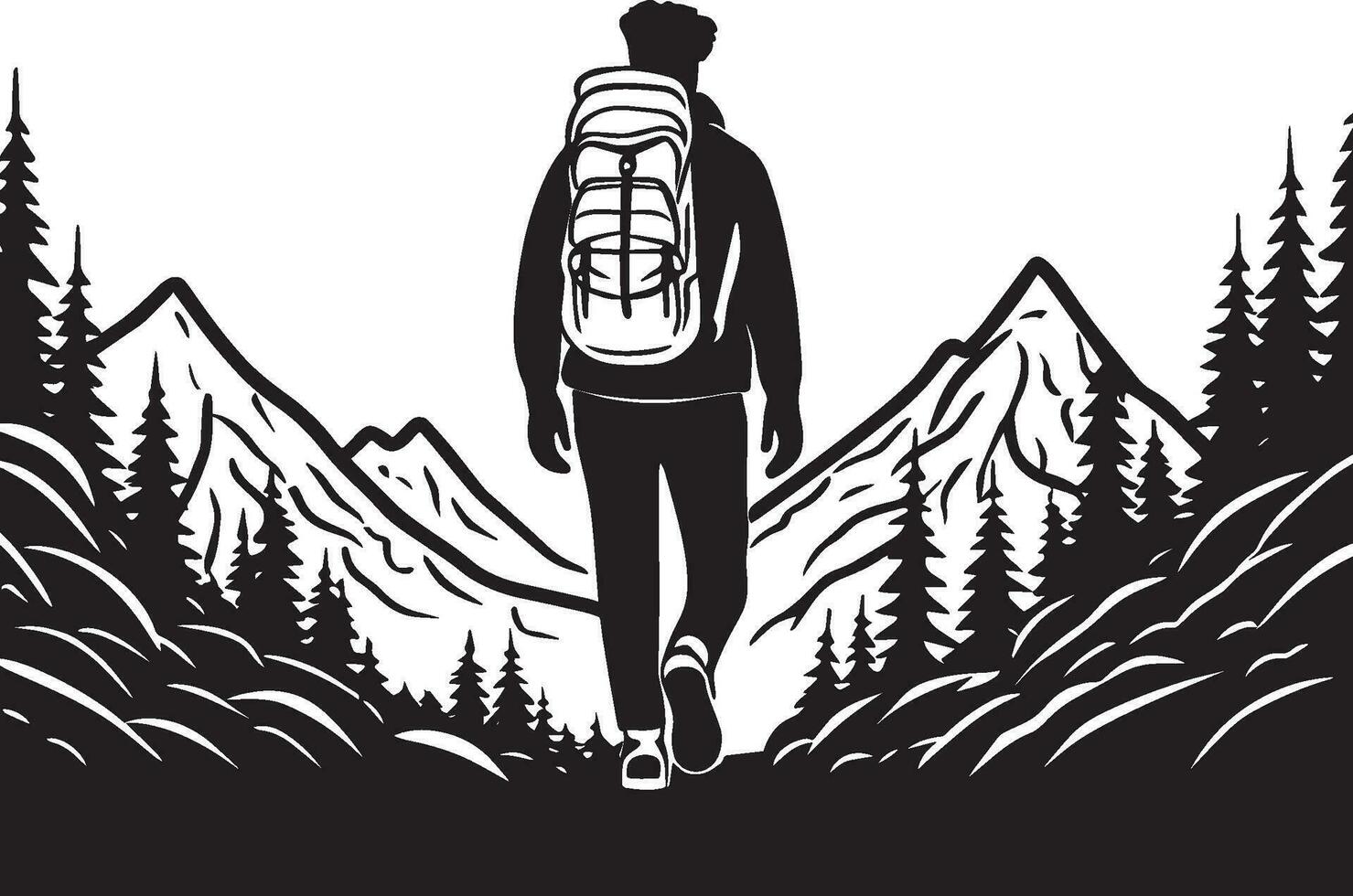 ai generiert Mann Wandern im das Berge Illustration vektor