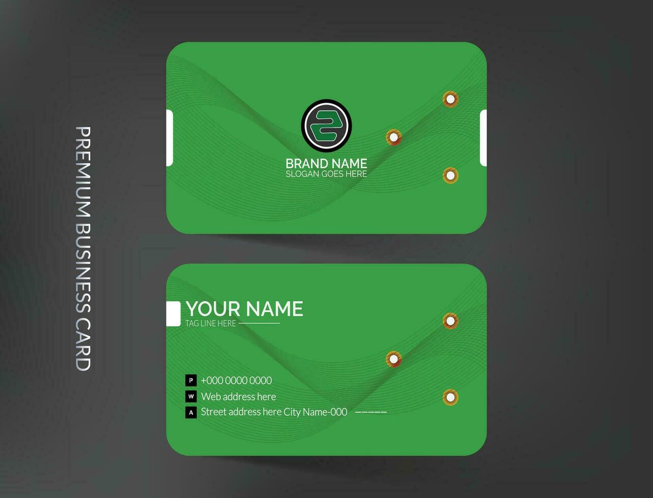 elegant grön företag kort, besök kort layout med ikoner och logotyp vektor design