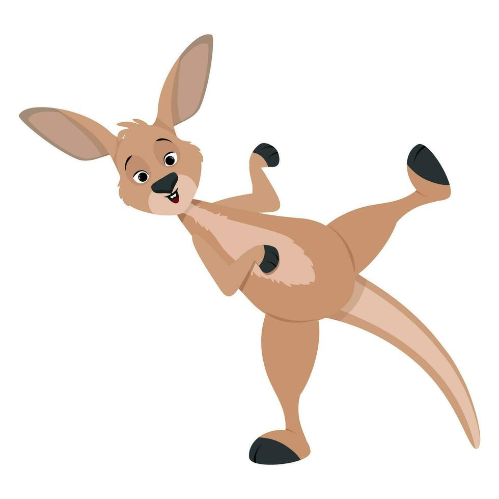 komisch Karikatur braun Känguru mit angehoben Bein vektor