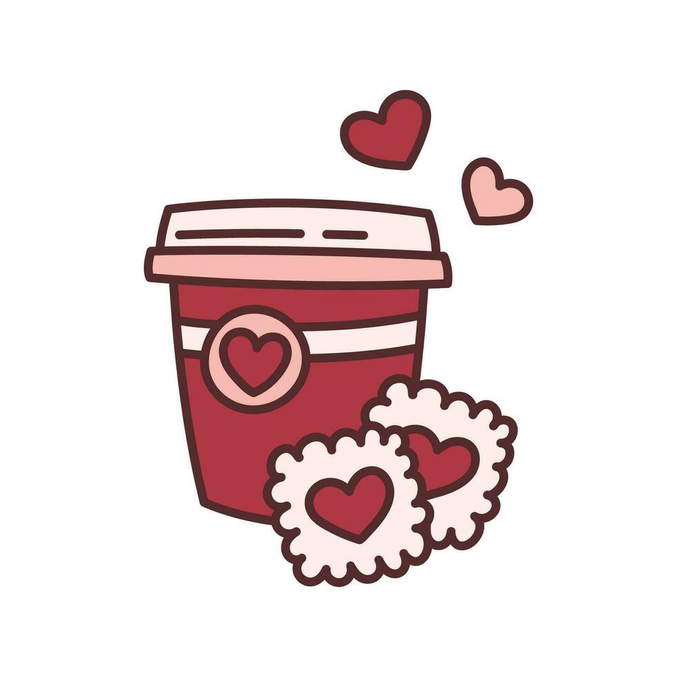 Kaffee und Kekse zum ein geliebt eins. kawaii Gekritzel Symbol zum Valentinstag Tag vektor