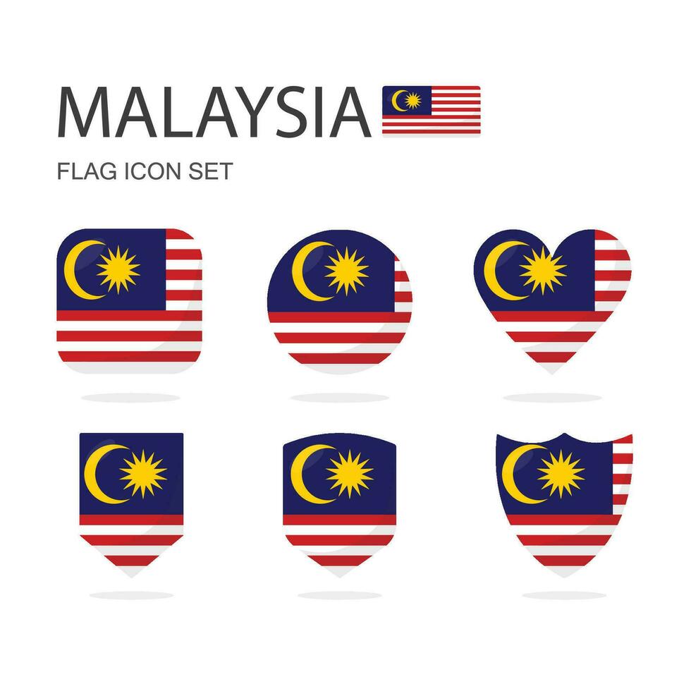 malaysia 3d flagga ikoner av 6 former Allt isolerat på vit bakgrund. vektor