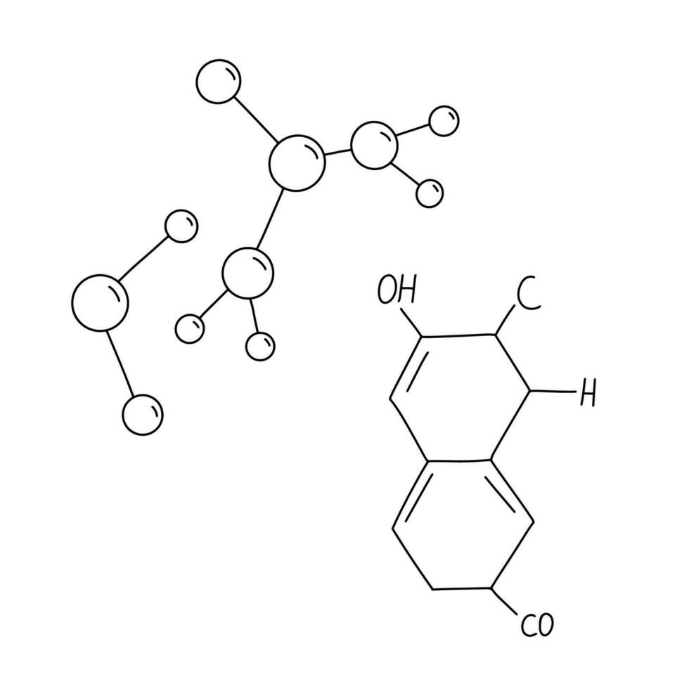 Vektor Illustration von Molekül skizzieren. Wissenschaft Forschung und Medizin Zeichnung. chemisch Formel