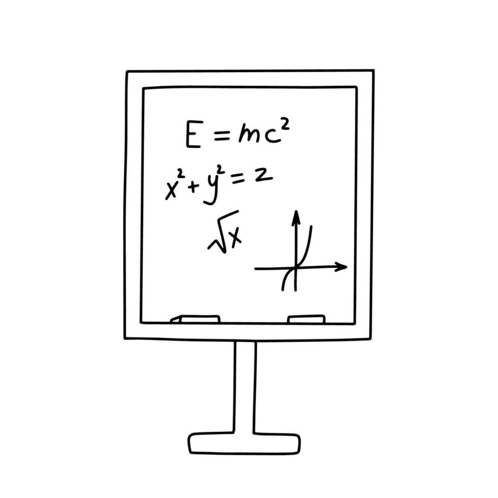 Schule Tafel mit mathematisch Gleichungen und Formeln. Hand gezeichnet Diagramm. Gekritzel Vektor Illustration