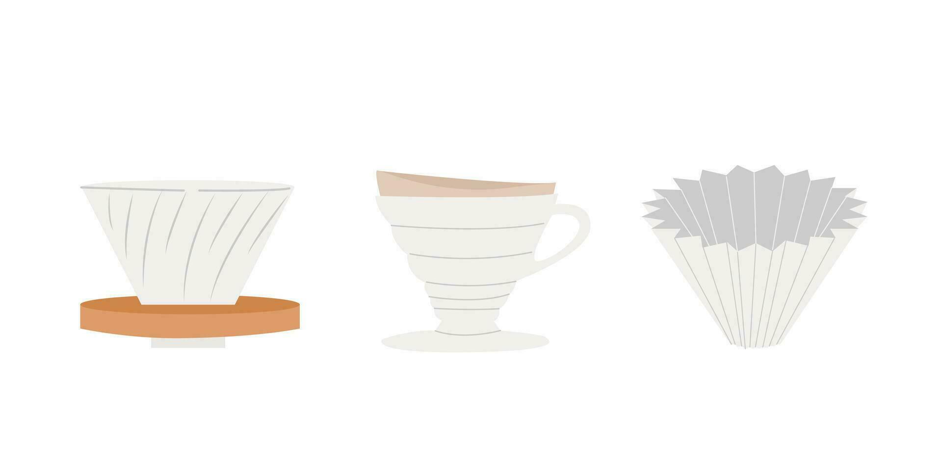 manuell alternativ kaffe bryggning metoder och verktyg hand dragen grafik. Häll i över dripper filtrera kaffe Tillbehör. vektor uppsättning minimalistisk hand dragen isolerat på vit bakgrund illustration.