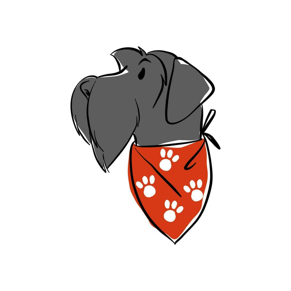 illustration av en svart hund med en röd bandana vektor