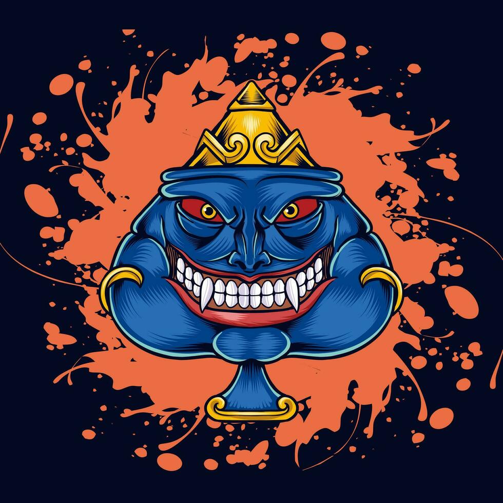 illustration av en blå ess av spader med en monster ansikte vektor