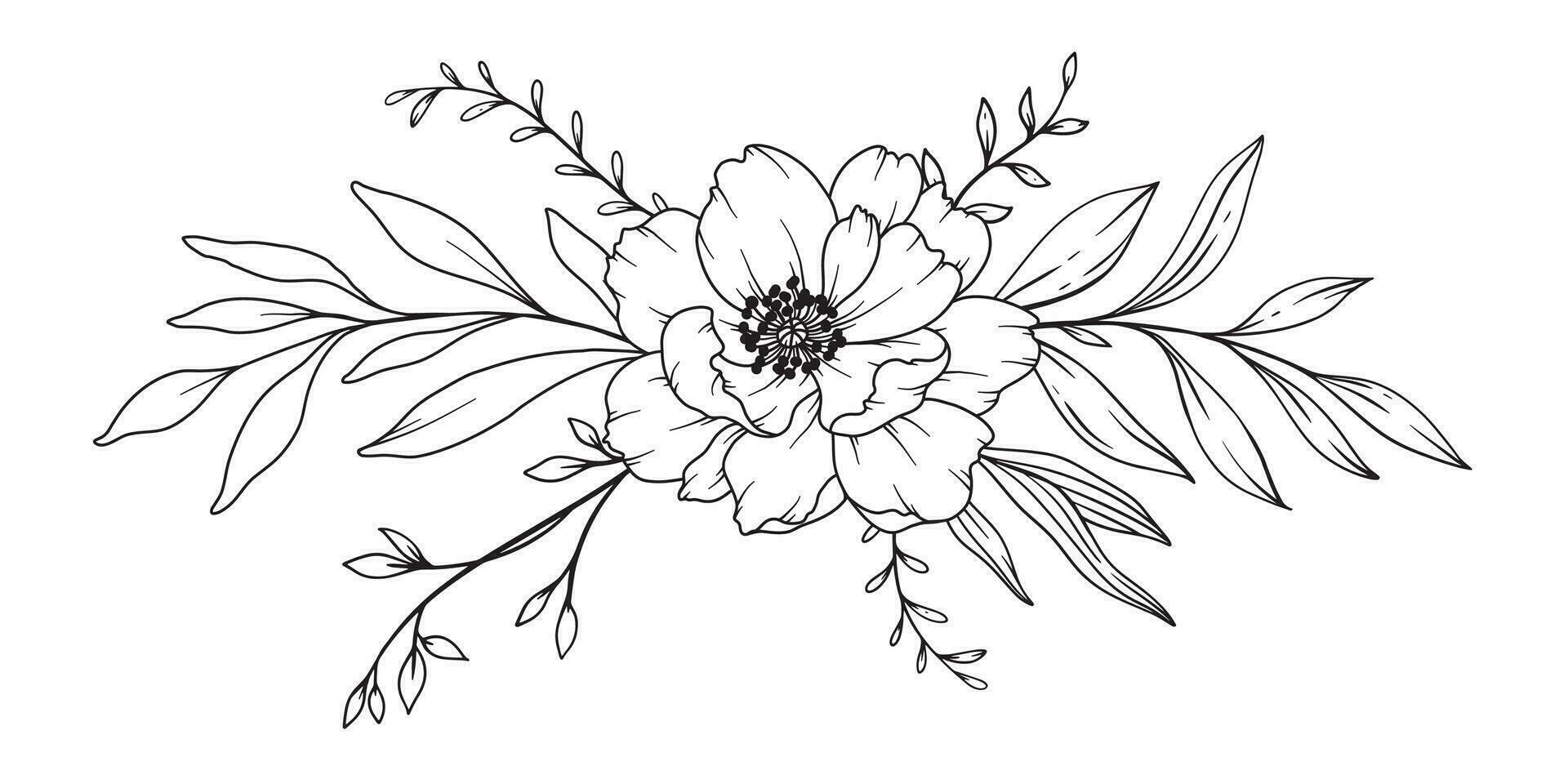 pion linje teckning. svart och vit blommig buketter. blomma färg sida. blommig linje konst. bra linje pion illustration. hand dragen blommor. botanisk färg. bröllop inbjudan blommor vektor