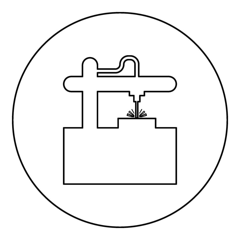 laser cnc maskin för gravyr enhet Utrustning för skärande använda sig av stråle ikon i cirkel runda svart Färg vektor illustration bild översikt kontur linje tunn stil