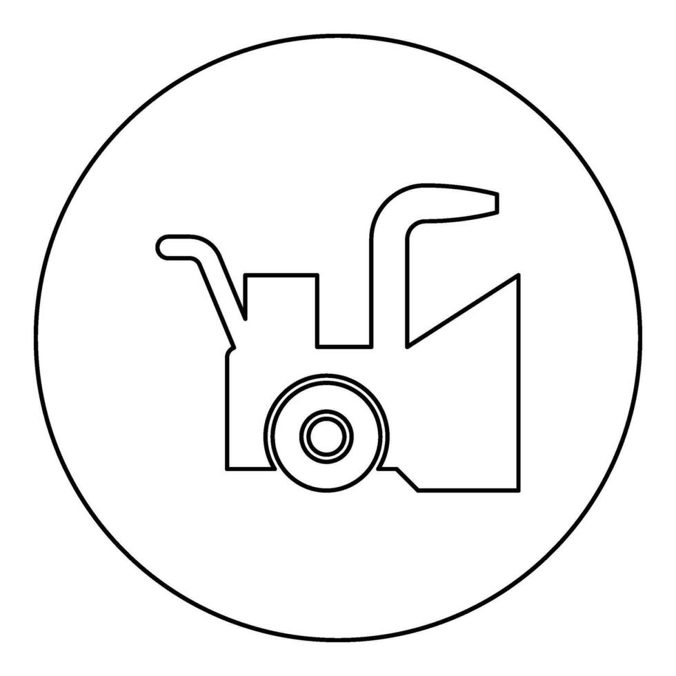 Schneefräse Schnee klar Maschine Schneepflug LKW Pflug Clearing Fahrzeug ausgestattet Jahreszeiten Transport Winter Autobahn Bedienung Ausrüstung sauber Symbol im Kreis runden schwarz Farbe Vektor Illustration Bild