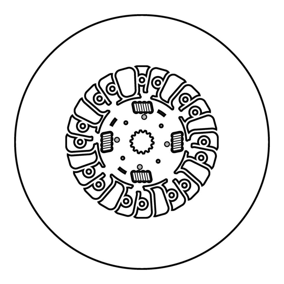 bil koppling disk omslag sammanhållning överföring bil del tallrik utrustning reparera service ikon i cirkel runda svart Färg vektor illustration bild översikt kontur linje tunn stil