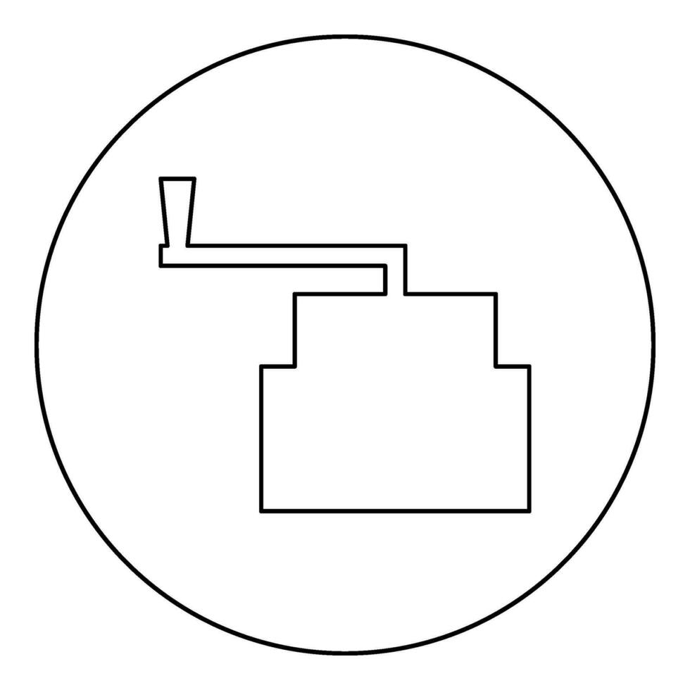 kvarnsten manuell gammal sten kvarn mjöl produktion slipning spannmål med hantera hållare ikon i cirkel runda svart Färg vektor illustration bild översikt kontur linje tunn stil