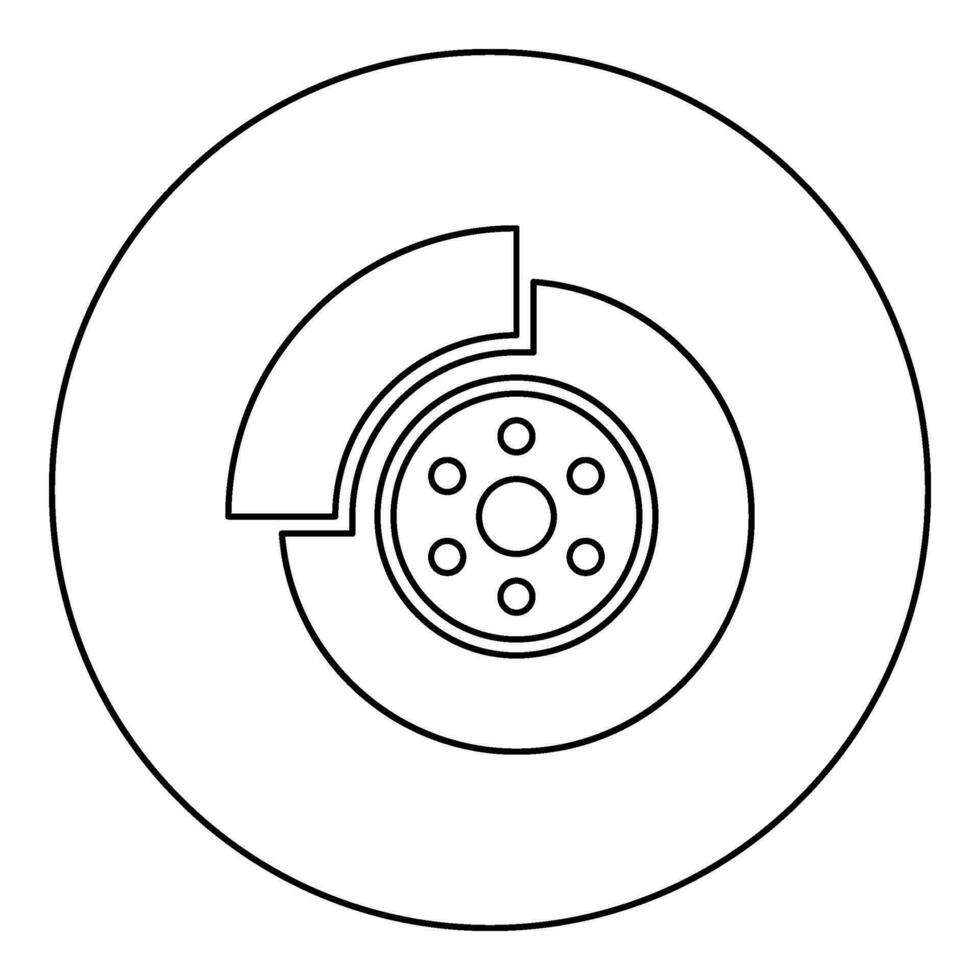 bil broms disk del redskap systemet ikon i cirkel runda svart Färg vektor illustration bild översikt kontur linje tunn stil