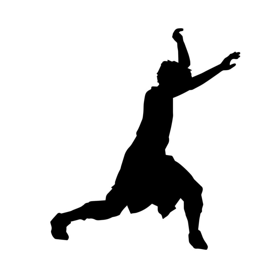 Silhouette von ein schlank männlich im tanzen Pose. Silhouette von ein Mann Tanzen. vektor