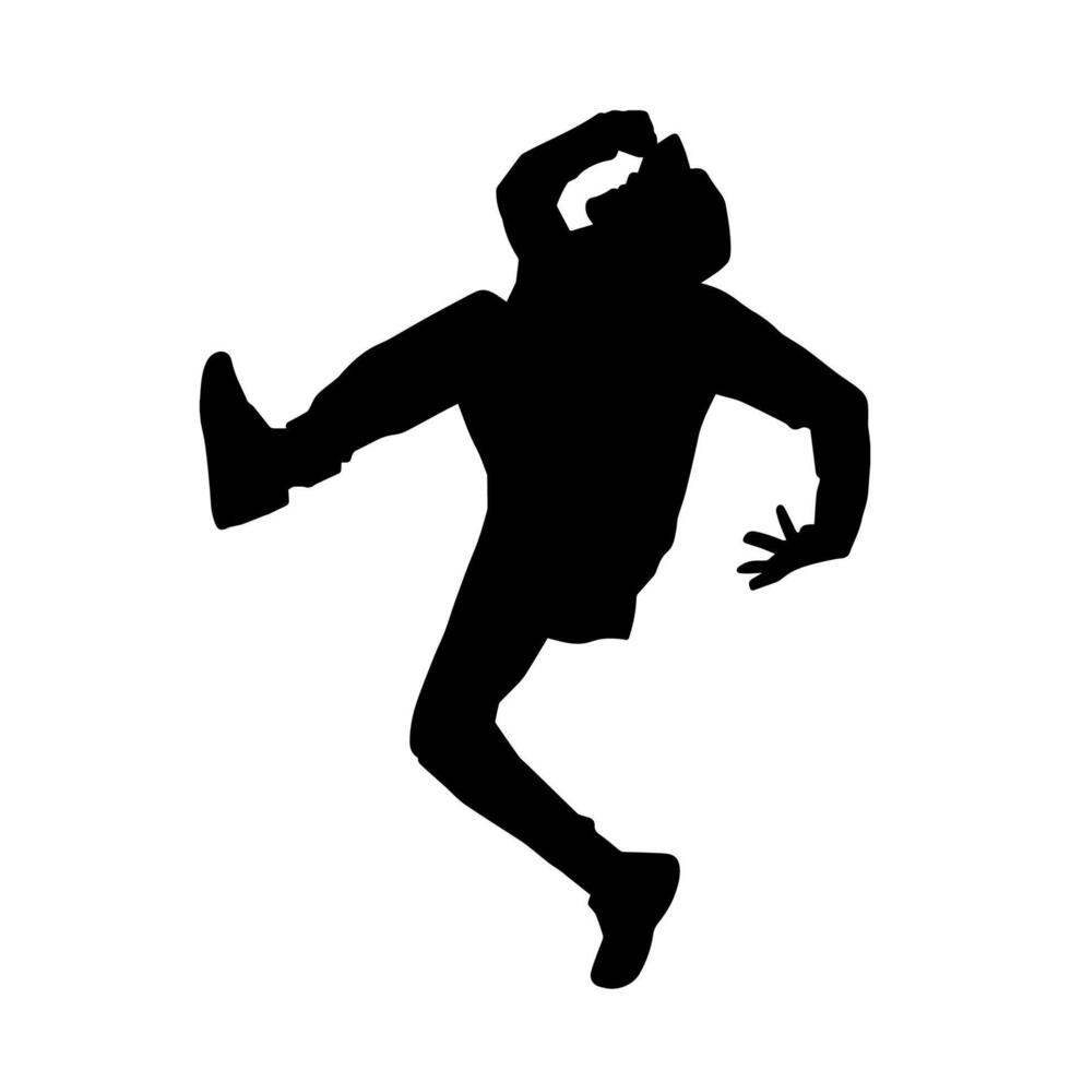 Silhouette von ein schlank männlich im tanzen Pose. Silhouette von ein Mann Tanzen. vektor