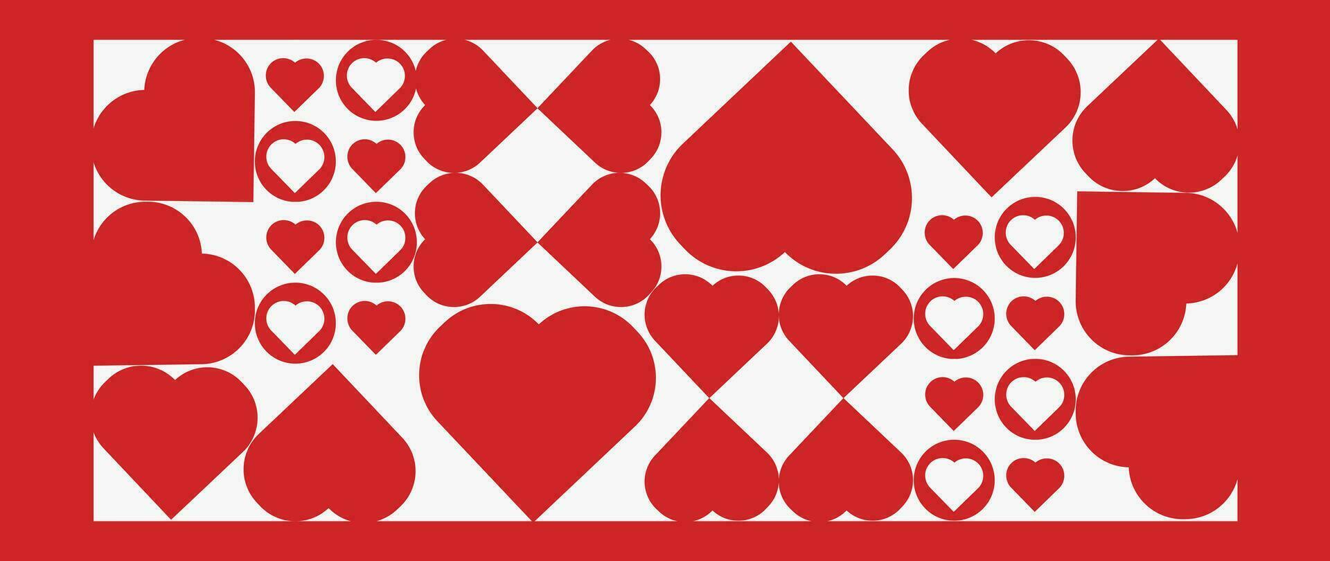 glücklich Valentinsgrüße Tag rot Hintergrund Vektor. romantisch Symbol Hintergrund von geometrisch gestalten Muster, rot Herz geformt Symbol. Liebe Illustration zum Gruß Karte, Netz Banner, Paket, Abdeckung, farbisch. vektor