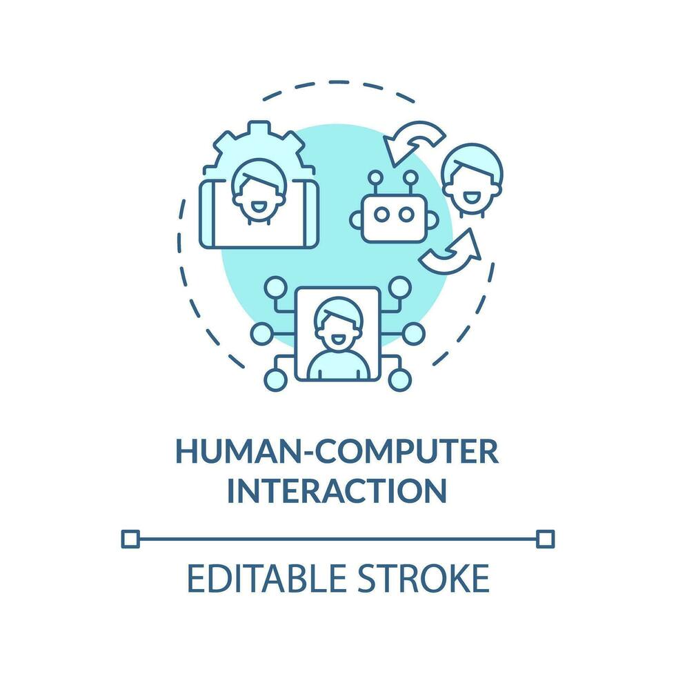 2d editierbar Blau Mensch Computer Interaktion Symbol, monochromatisch isoliert Vektor, dünn Linie Illustration Darstellen Umwelt Psychologie. vektor