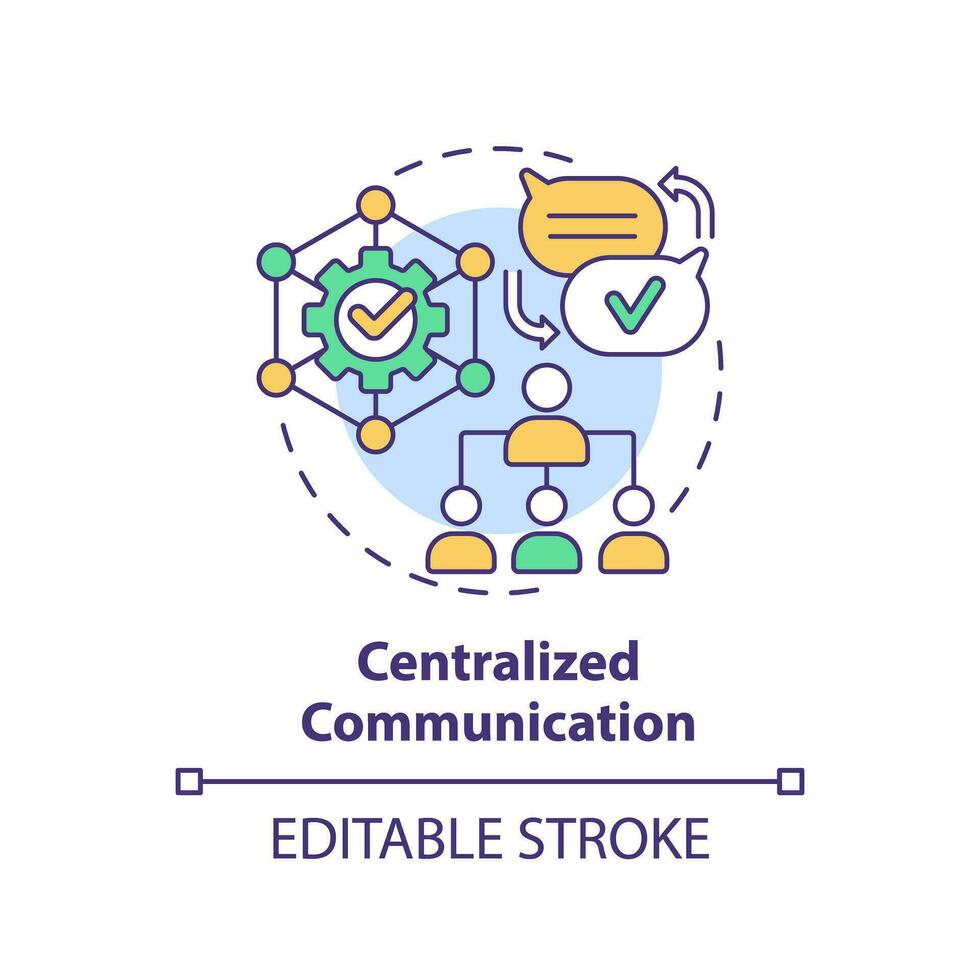 2d redigerbar Flerfärgad centraliserad kommunikation ikon, enkel isolerat vektor, tunn linje illustration representerar arbetsplats trender. vektor