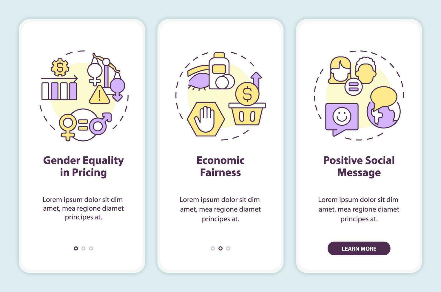 2d linjär ikoner representerar argument för avskaffande de rosa beskatta mobil app skärm uppsättning. genomgång 3 steg Flerfärgad grafisk instruktioner med begrepp, ui, ux, gui mall. vektor