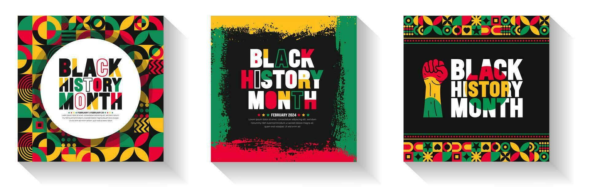 afrikansk amerikan svart historia månad färgrik text typografi social media posta baner design mall uppsättning. berömd februari i förenad stat och Kanada. juni oberoende dag. kwanzaa vektor