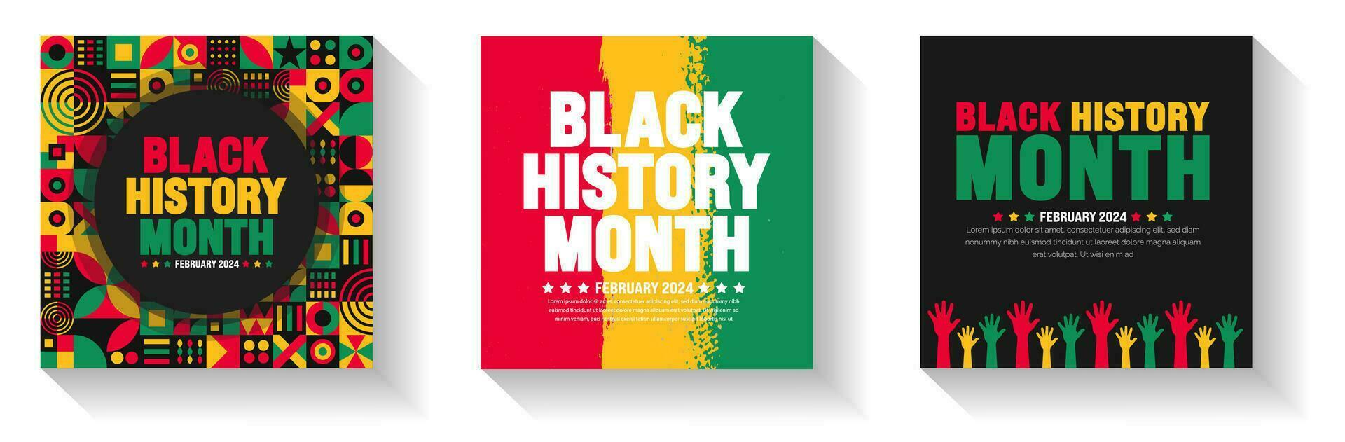 afrikansk amerikan svart historia månad färgrik text typografi social media posta baner design mall uppsättning. berömd februari i förenad stat och Kanada. juni oberoende dag. kwanzaa vektor