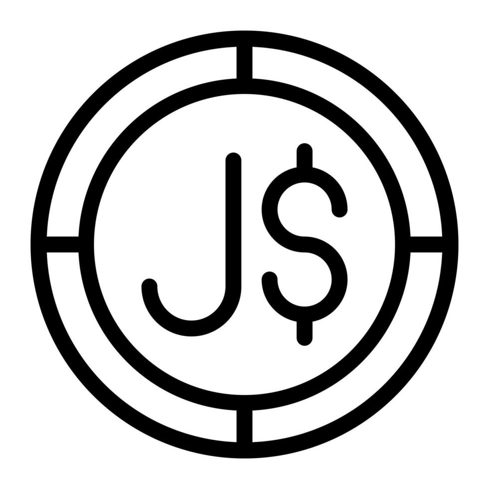 jamaikanisch Dollar Münze Symbol. Gliederung Dollar Münze Vektor Symbol zum Netz Design isoliert auf Weiß Hintergrund