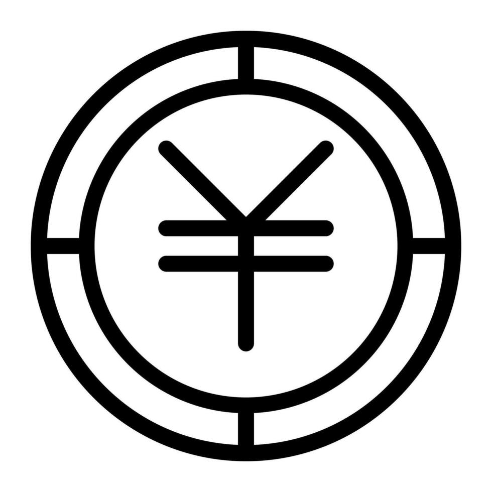 Yuan Münze Symbol. Gliederung Yen Münze Vektor Symbol zum Netz Design isoliert auf Weiß Hintergrund