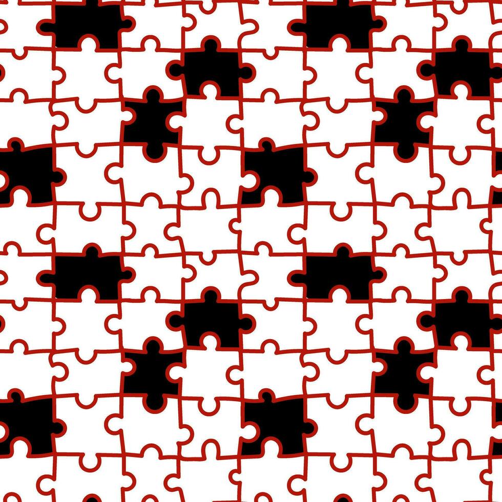farbig Mosaik Muster. nahtlos im das bilden von rot Puzzle Linien mit fehlt schwarz Teile. Drucken auf dekorativ Elemente, Kleidung, Verpackung Papier. sammeln das Puzzle, füllen im das Leerzeichen vektor