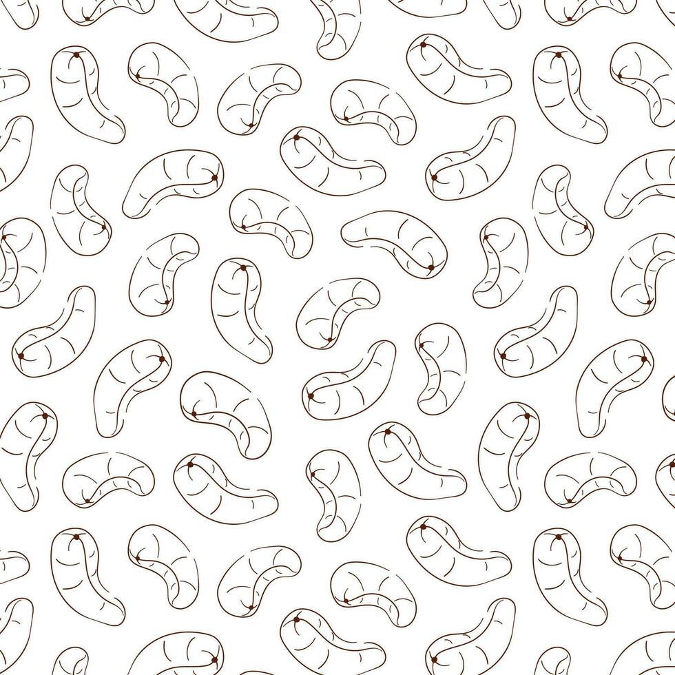 kasju sömlös mönster i linje konst stil. hand dragen design för märka, klistermärke, meny, paket. vektor illustration isolerat på en vit bakgrund.