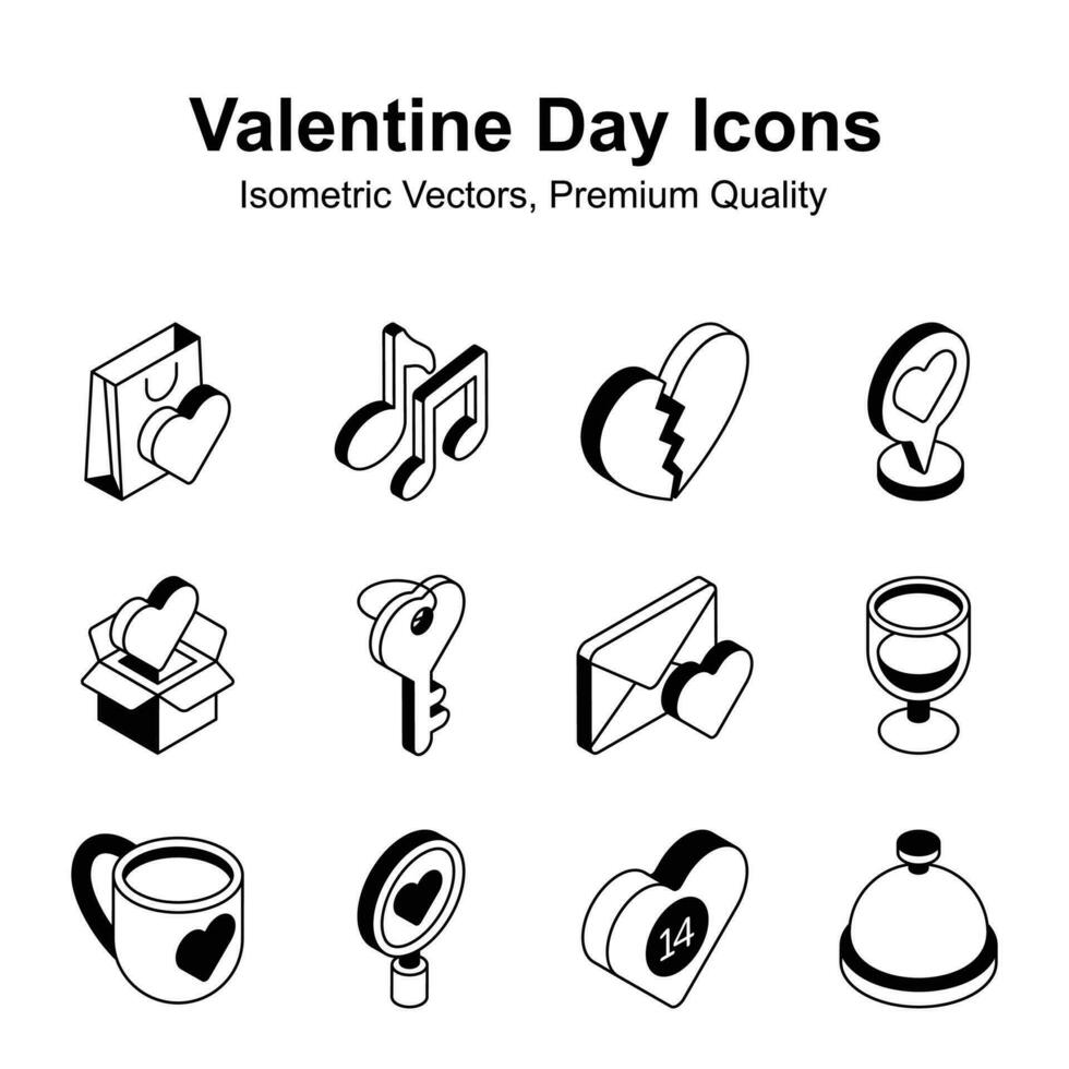 greifen diese kreativ entworfen Valentinsgrüße Tag isometrisch Vektoren Satz, bereit zu verwenden im Websites und Handy, Mobiltelefon Apps