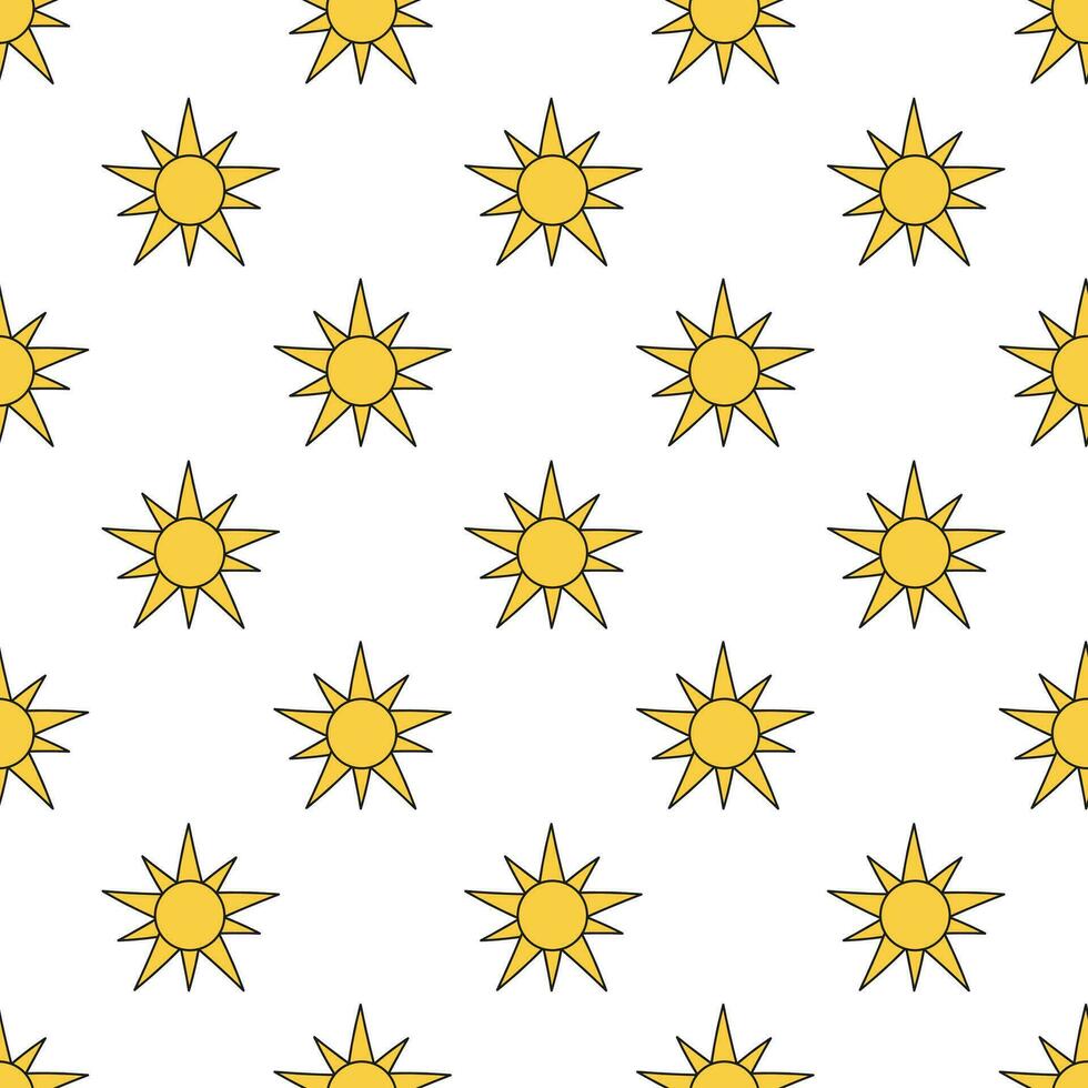sömlös mönster med gul solar. enkel solig bakgrund. vektor platt illustration.