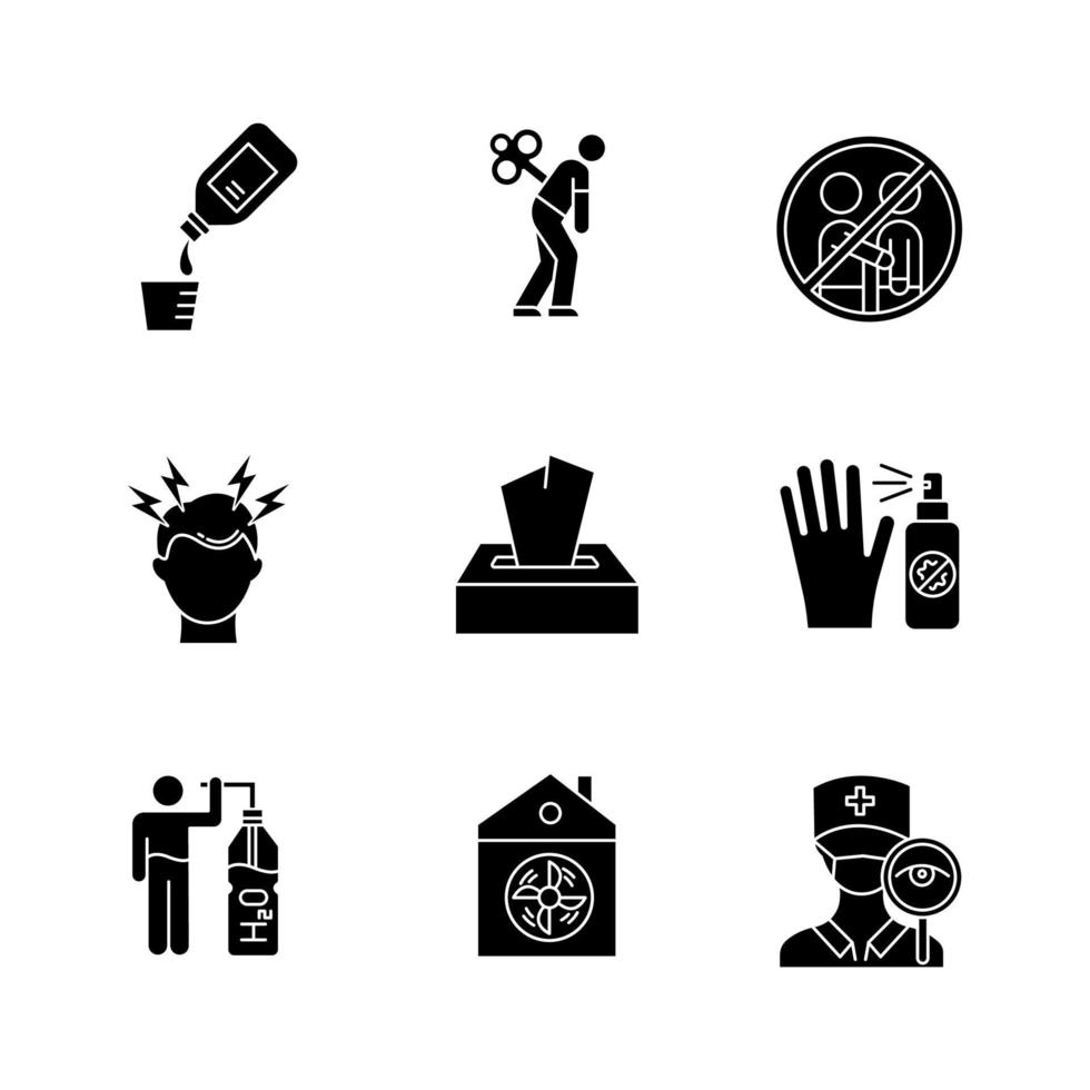 Erkältung Glyphe Icons Set vektor