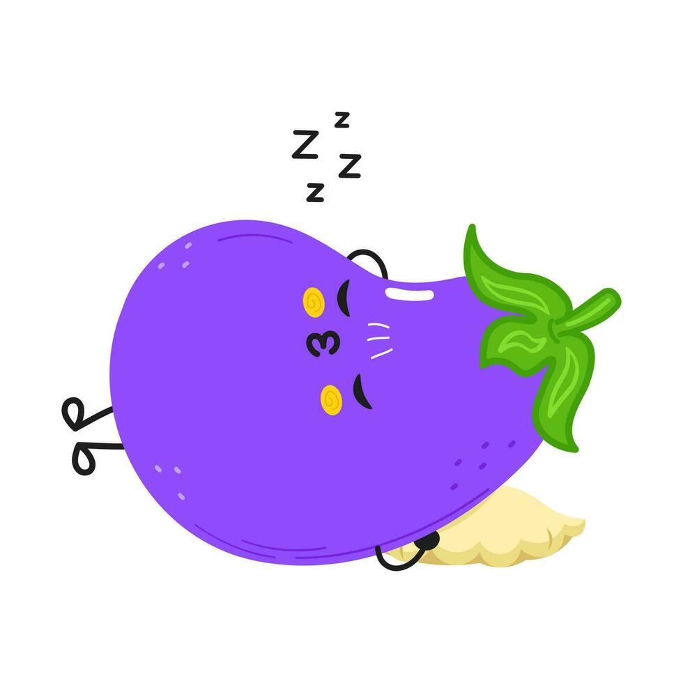 Aubergine Schlafen Charakter. Vektor Hand gezeichnet Karikatur kawaii Charakter Illustration Symbol. isoliert auf Weiß Hintergrund. Aubergine Schlaf Charakter Konzept