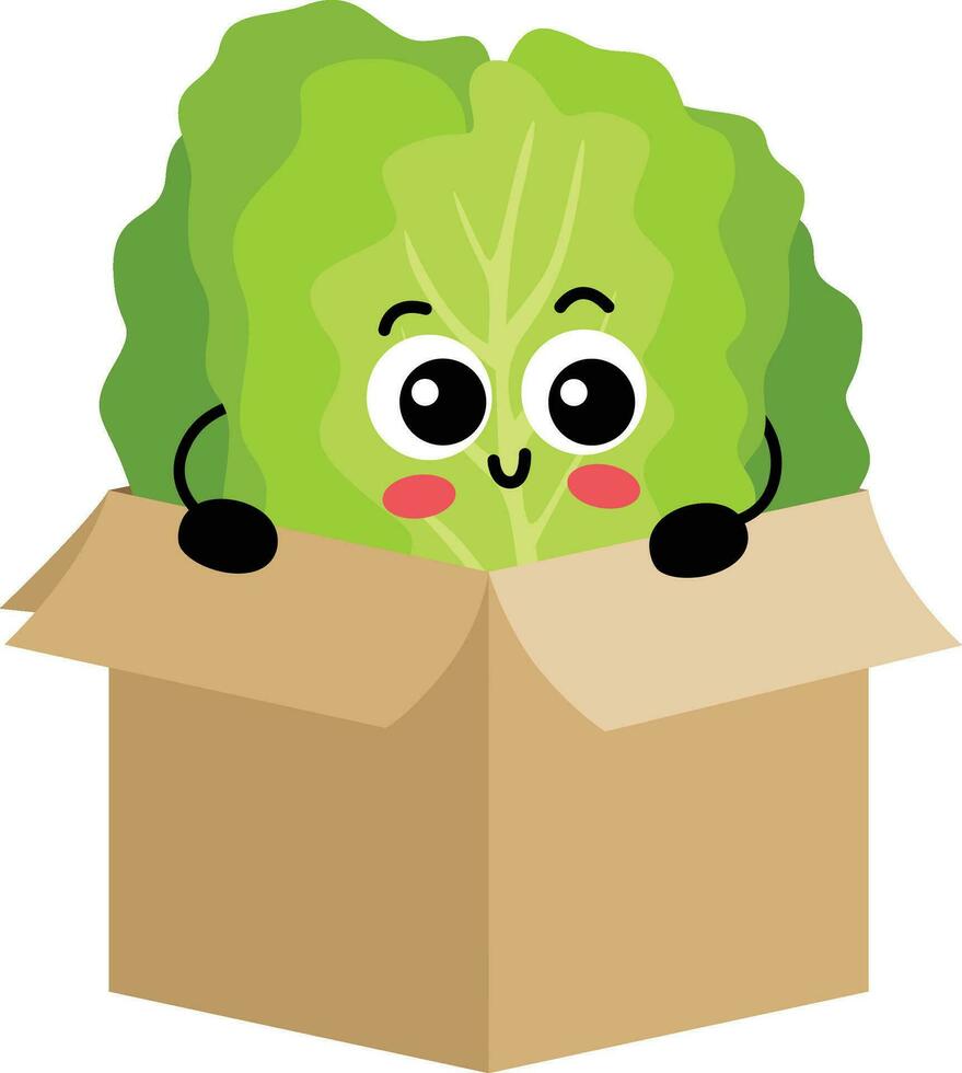 komisch Grün Grüner Salat Maskottchen im Karton Box vektor