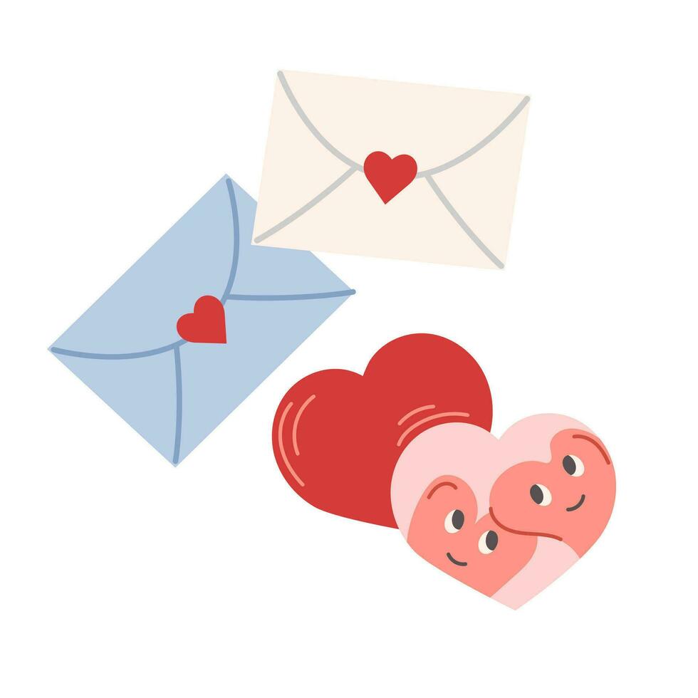 Liebe Briefe, Valentinstag, Umschlag. Aufkleber zum Valentinsgrüße Tag. Hand gezeichnet isoliert romantisch Design Element. vektor